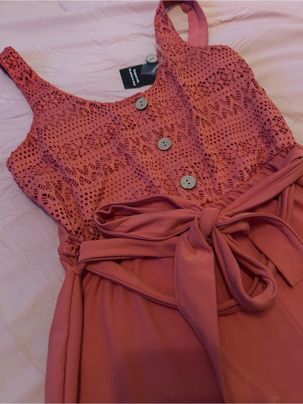 No Boundaries Lace Button Romper with Waist Tie. Size S.